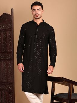 Sanwara - Shimmering Men's Black Sequin Exquisite Chikankari Work Kurta