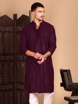 Sanwara - Shimmering Men's Purple Sequin Exquisite Chikankari Work Kurta
