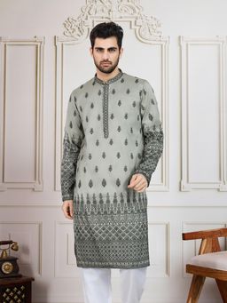 Sanwara - Dapper and Dazzling Men's Grey Designer Floral Work Fusion Wear Kurta