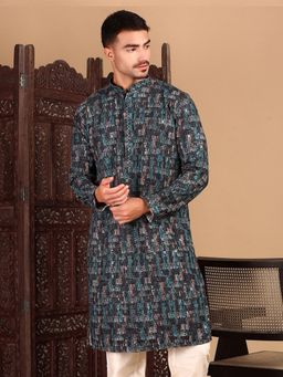 Sanwara - Chic Men Embroidered Pattern Ferozi with Sequin Kurta