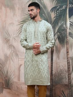 Sanwara - Men Steel Grey Polyester Sequins with Work Kurta