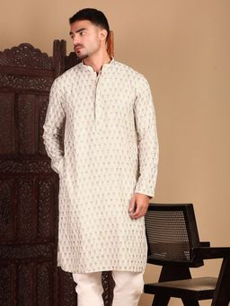Sanwara - Chic Men Abstract Cream Chikankari with Sequin Kurta