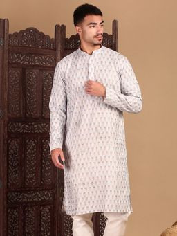 Sanwara - Chic Men Abstract Sky Blue Chikankari with Sequin Kurta
