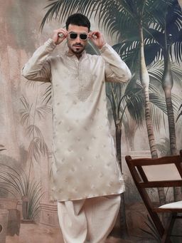 Sanwara - Chic Men V pattern Grey Chikankari with Sequin Kurta