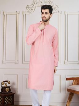 Sanwara - Unleash Your Style with Men's Pink Solid Chikankari Kurta