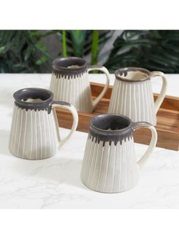 HomeTown - Fiesta Studio Pottery Groove Coffee Mug Set Of 4 In Grey Colour