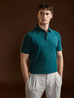 The Bear House - Men Teal Solid Polo T-Shirt