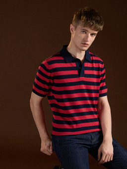 The Bear House - Men Multi-Color Stripes Polo T-Shirt
