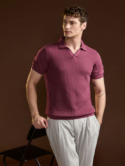 The Bear House - Men Pink Textured Polo T-Shirt