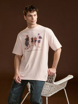 The Bear House - Men Peach Printed T-Shirt