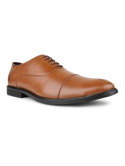 PRIVO - Men Tan Formal Solid Round Toe Derbies
