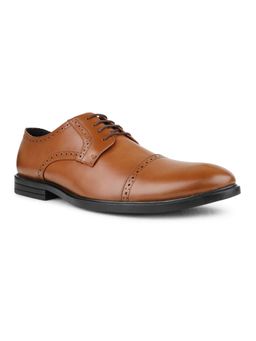 PRIVO - Men Tan Formal Solid Round Toe Derbies