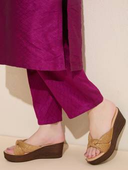 Inc.5 - Women Beige Party Wear Printed Open Toe Wedges