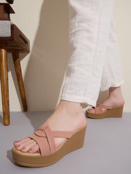 Inc.5 - Women Pink Party Wear Striped Open Toe Wedges