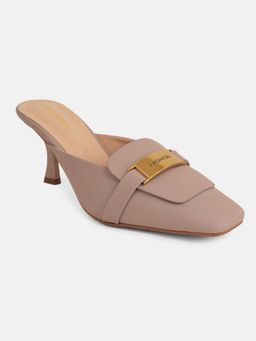 Drop Bold - Mauve Square Toe Slim Heel Mules For Women