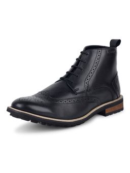 Louis Stitch - Men Jet Black Mid-Top Leather Lace-Up Chukka Boots