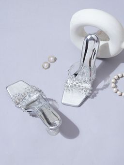 Sherrif Shoes - Women Silver Sandal Heels
