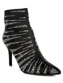 London Rag - Black Satin Rhinestone Ankle Party Casual Boots