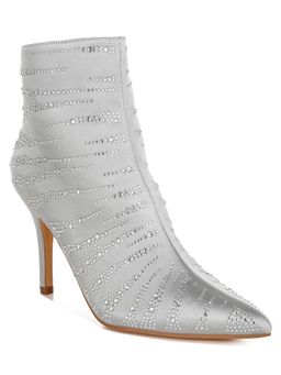 London Rag - Silver Satin Rhinestone Ankle Party Casual Boots