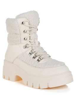 London Rag - Beige Faux Fur Detail Chunky Hiker Casual Boots