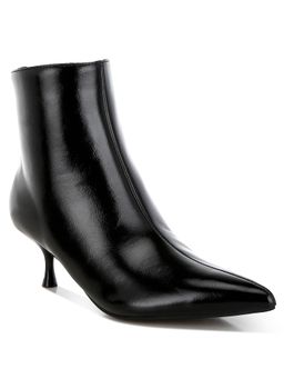 London Rag - Black Faux Leather Kitten Heel Casual Boots