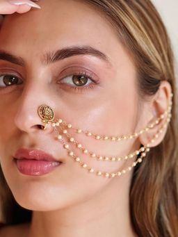 Azai by Nykaa Fashion - Festive Patterned Gold Nose Ring With Chain