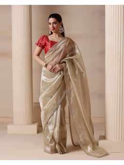 HANDME - Pre -Draped Ivory Allure Saree with Unstitched Blouse