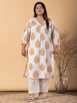 Readiprint - Plus Size Brown Blend Floral V-Neck Kurta with Pant