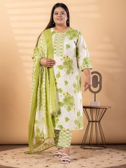 Readiprint - Plus Size Green Floral Kurta with Pant and Dupatta