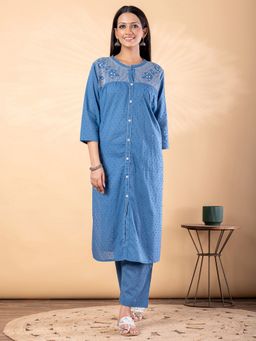Readiprint - Women Blue Embroidered Kurta with Pant