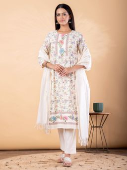 Readiprint - Women White Embroidered Kurta with Pant and Dupatta