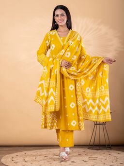 Readiprint - Women Yellow Geometric V-Neck Kurta with Palazzo and Dupatta