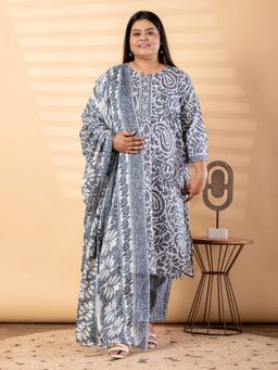 Readiprint - Plus Size Green Paisley Kurta with Pant and Dupatta