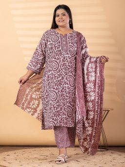 Readiprint - Plus Size Maroon Paisley Kurta with Pant and Dupatta