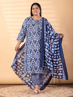 Readiprint - Plus Size Blue Self Design Kurta with Pant and Dupatta