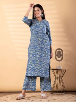 Readiprint - Women Blue Self Design V-Neck Kurta with Palazzo