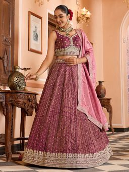 Panchhi - Tissue Silk Fabric Rose Gold Semi Stitched Lehenga with Blouse and Dupatta