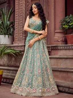 Panchhi - Net Fabric Green Semi Stitched Lehenga with Blouse and Dupatta