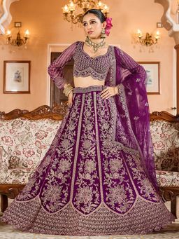 Panchhi - Net Fabric Burgundy Semi Stitched Lehenga with Blouse and Dupatta