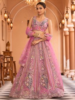 Panchhi - Net Fabric Pink Semi Stitched Lehenga with Blouse and Dupatta