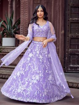 Panchhi - Net Fabric Mauve Semi Stitched Lehenga with Blouse and Dupatta