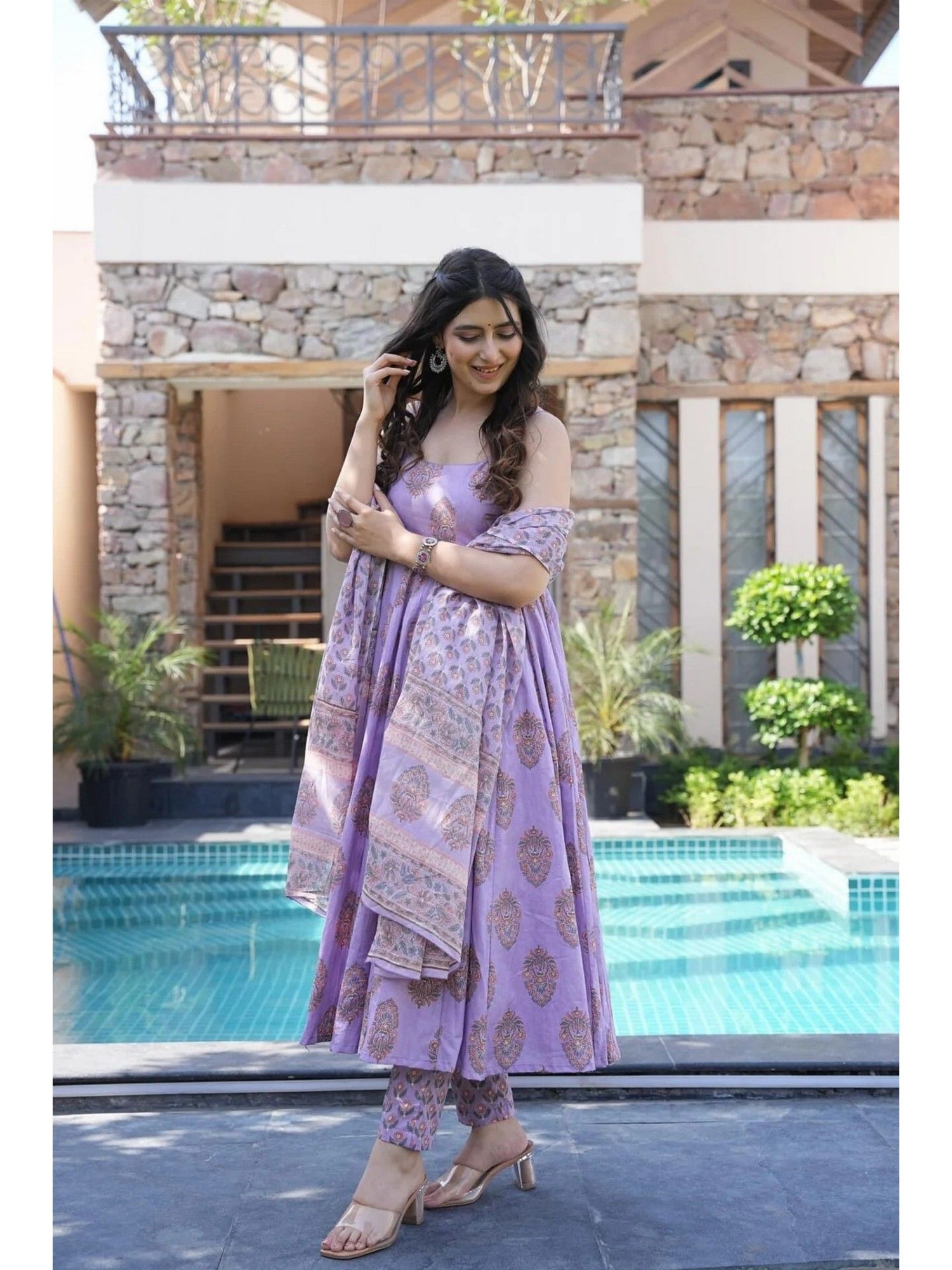 wedani Women Floral Cotton Anarkali Kurta with Pant and Dupatta-picture-43