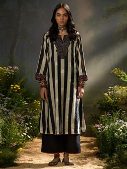 Ganga Fashions - Women Stripes Chanderi Kurta with Palazzo