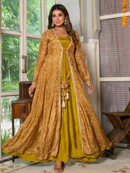 HOUSE OF JAMOTI - Orlina Green Anarkali Dress with Shrug