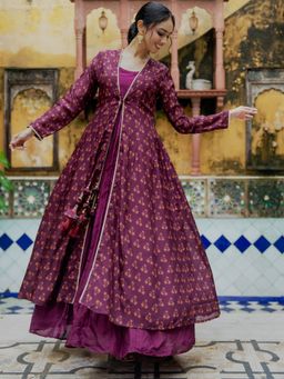 HOUSE OF JAMOTI - Calira Wine Anarkali Dress with Shrug