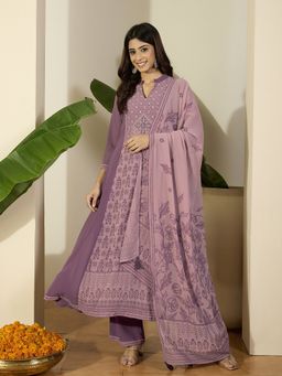 INDDUS - Women Floral Georgette Kurta with Palazzo and Dupatta