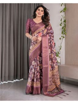 ALMAARI FASHION - Women Multi-Color Linen Handloom Saree with Unstitched Blouse