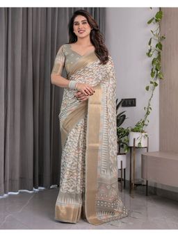 ALMAARI FASHION - Women Multi-Color Linen Handloom Saree with Unstitched Blouse