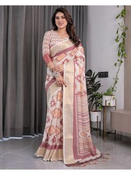 ALMAARI FASHION - Women Multi-Color Linen Handloom Saree with Unstitched Blouse