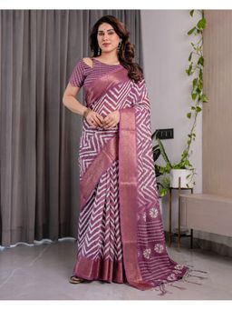 ALMAARI FASHION - Women Purple Linen Handloom Saree with Unstitched Blouse
